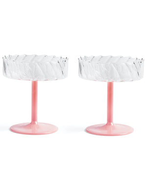 Set Of Two Pink Stemmed Twirl Champagne Coupes