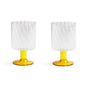 Set Of Two Yellow Stemmed Swirl Glasses Pre order mid February