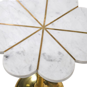 White Stone And Brass Flower Side Table