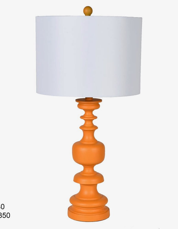 Orange Wood Turned Lamp with Linen Shade