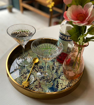 Set of Two Deco Cut Detail Martini Glasses