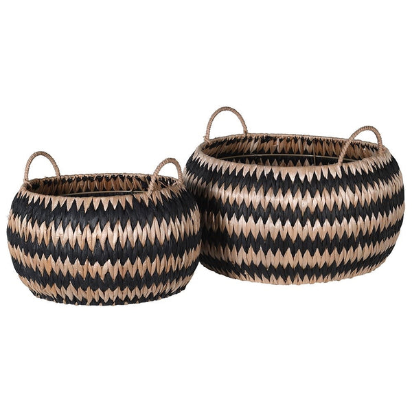 Set of Two Monochrome Weaved Baskets