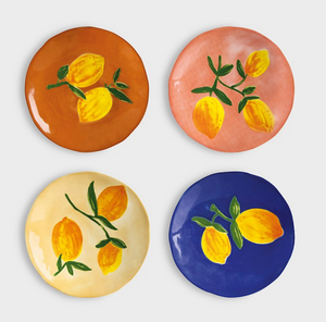 Set Of Four Colourful Lemon Fruit Plates