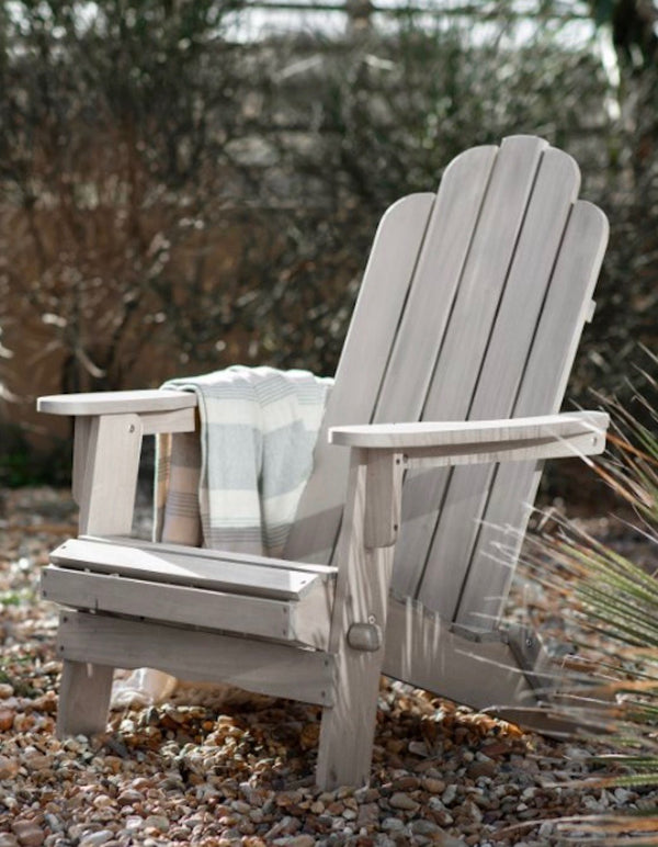 White Washed High Back Foldable Garden Lounge Chair