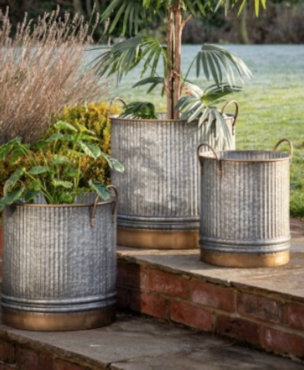 Sylvie Set Of Three Galvanised Planters With A Gold Finish