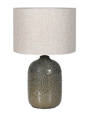 Green Base Table Lamp With Linen Shade