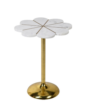 White Stone And Brass Flower Side Table