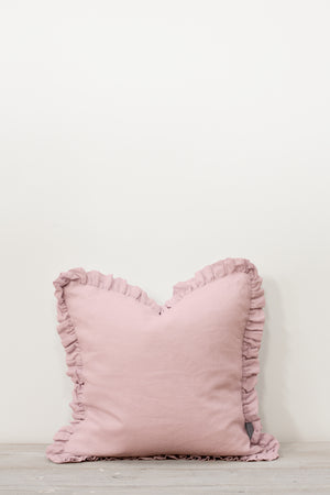 Blush Pink Linen Ruffle Cushion