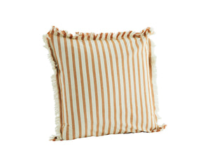 Dark Honey and Cream Candy Stripe Fringed Cushion
