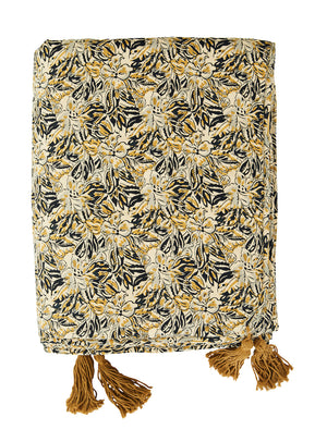 Floral Cotton Quilted Throw With Tassels
