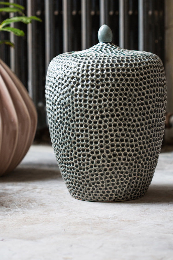 Large Dimpled Storage Pot With Lid - The Forest & Co.