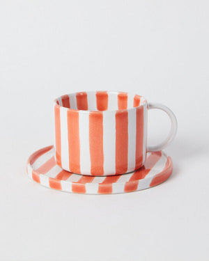 Tangerine Stripe Mug and Saucer Set