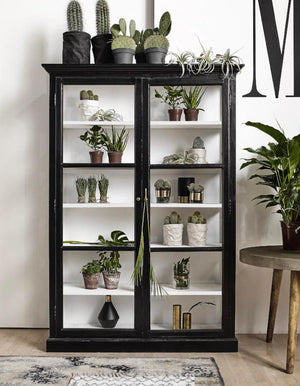 Double Black Wood Display Cabinet.