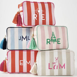 Get personal with our candy striped wash bags