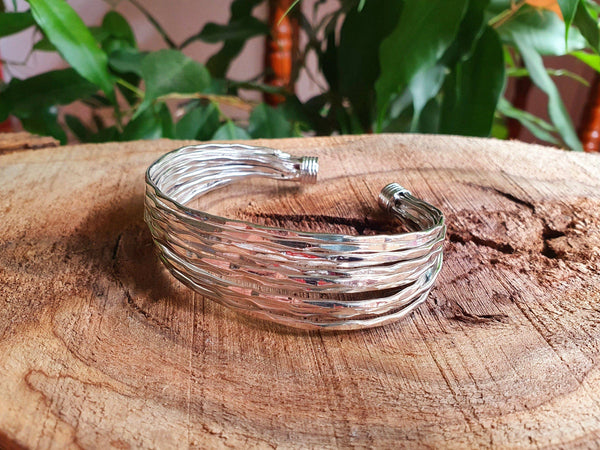 Textured Silver Cuff Bracelet / Boho / Ethnic / Rustic / Bohemian / Hippie / Gypsy / Jewellery / Adjustable