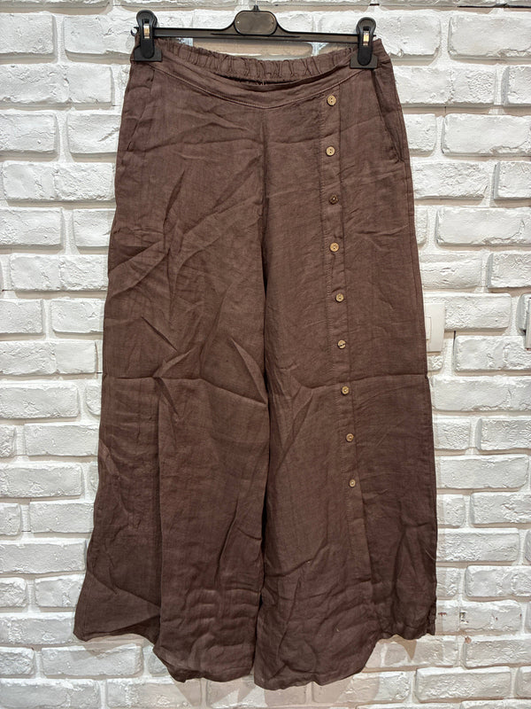 Straight buttoned trousers 9320 100% LINEN: Choco