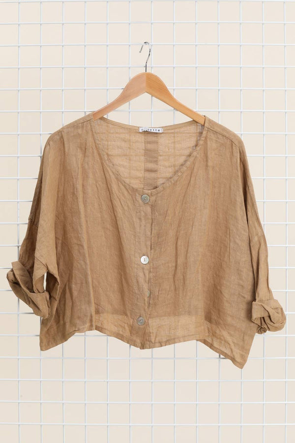 3/4 sleeve linen jacket 906 100% linen: Camel