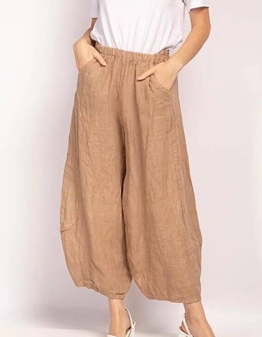 Linen pants 669057 100% LINEN: Camel
