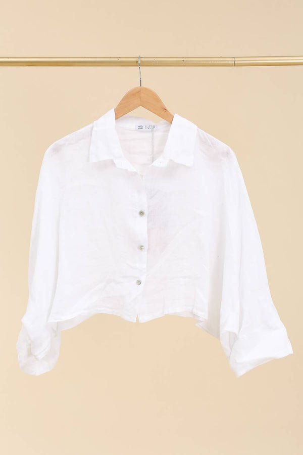 Linen crop shirt 83263 100% linen: White