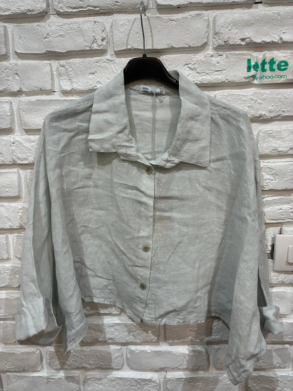 Linen crop shirt 83263 100% linen: Gris claire