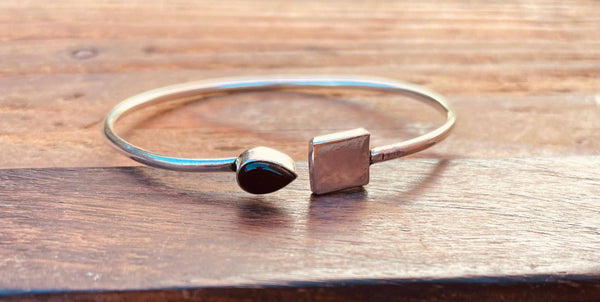 Silver Bracelet Black Onyx / Modern Bangle / Minimalist / Ethnic / Rustic / Bohemian / Hippie / Body / Adjustable / Gift For Her /