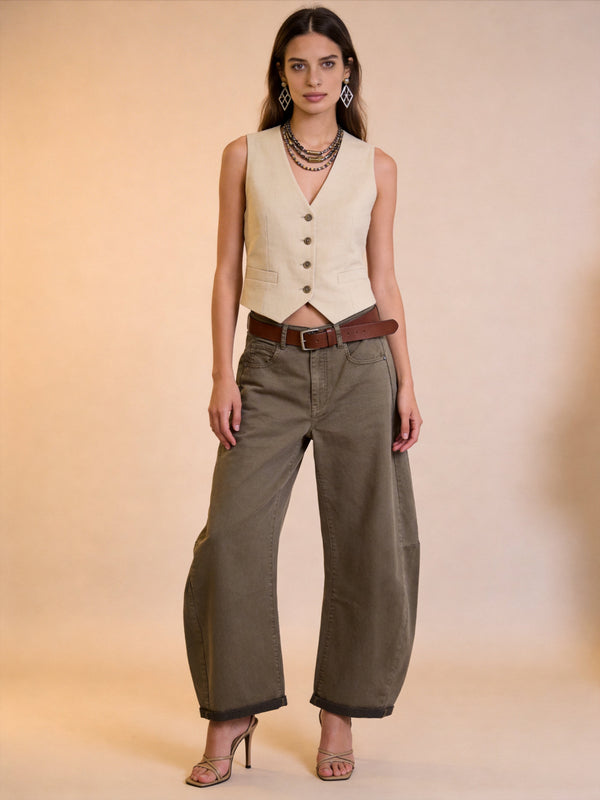 Tan Barrel Leg Jeans