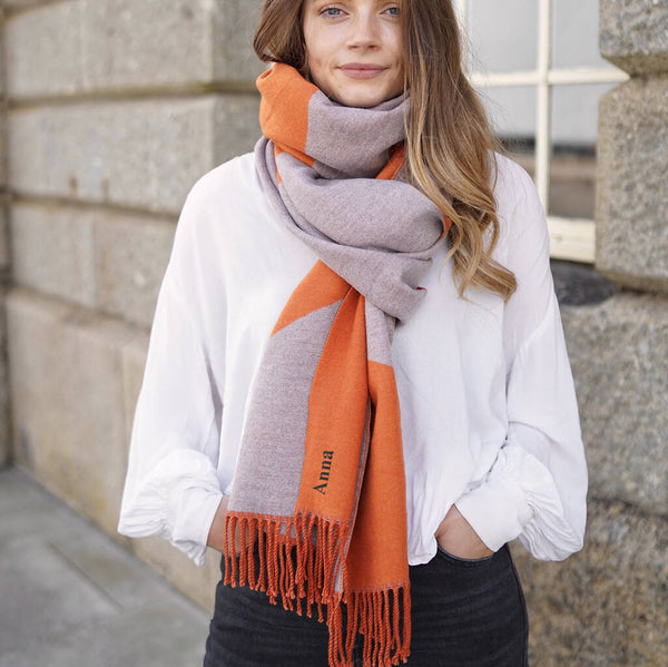 Personalised Burnt Orange To Grey Cashmere Blend Scarf