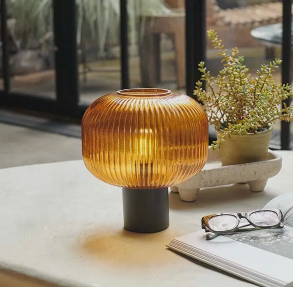 Ribbed glass LED light in Amber