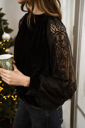 Velvet Blouse with Lace Sleeves