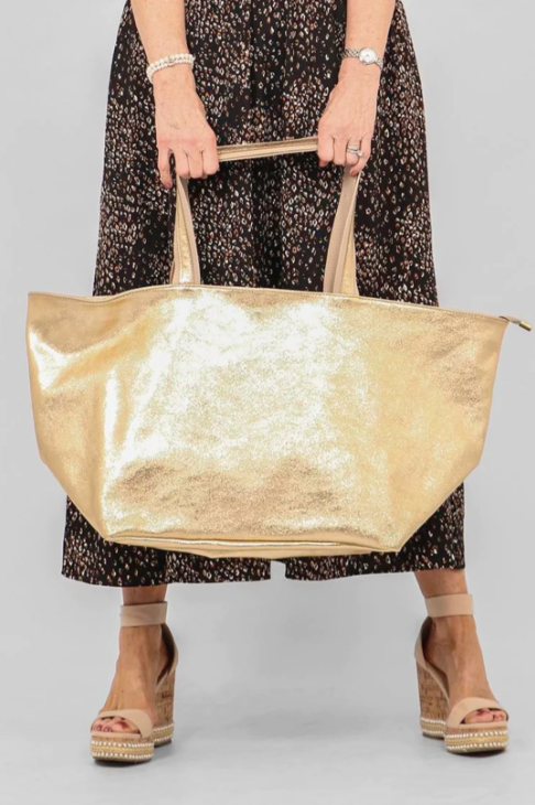 Gold Large Leather Weekend Bag