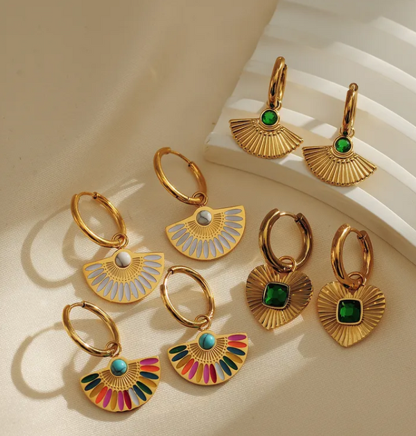 Gold Jewell Inlay Hoop Earrings