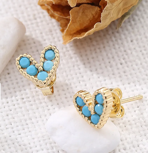Gold Jewel Inlay Heart Stud Earrings