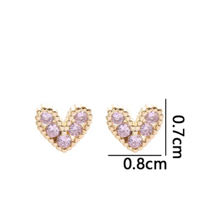 Gold Jewel Inlay Heart Stud Earrings