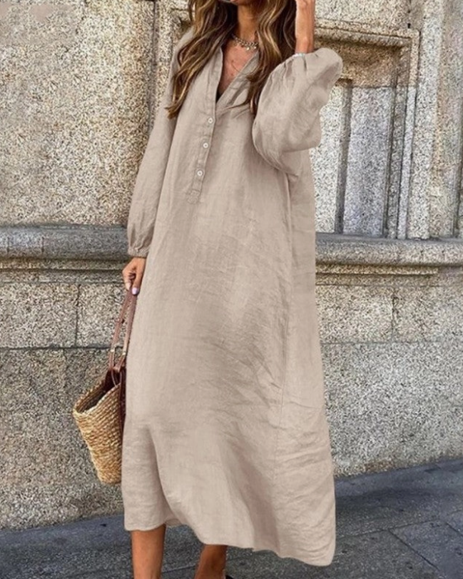 Cotton Long Sleeve V Neck Button Down Maxi Dress - The Forest & Co. Cotton Long Sleeve V Neck Button Down Maxi Dress - The Forest & Co.