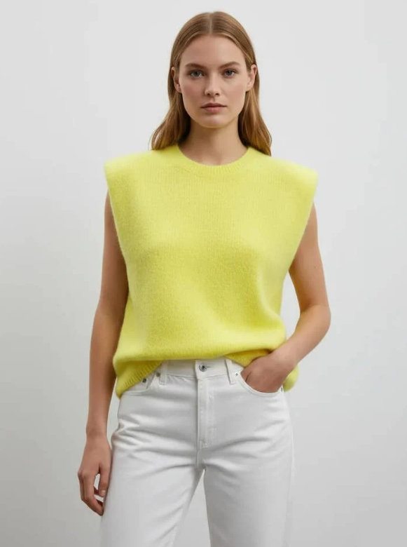Sleeveless Alpaca Sweater with Shoulder Pads