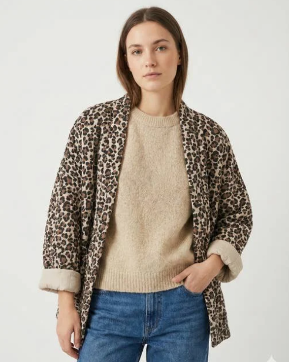 Leopard Print Cotton Quilted Jacket