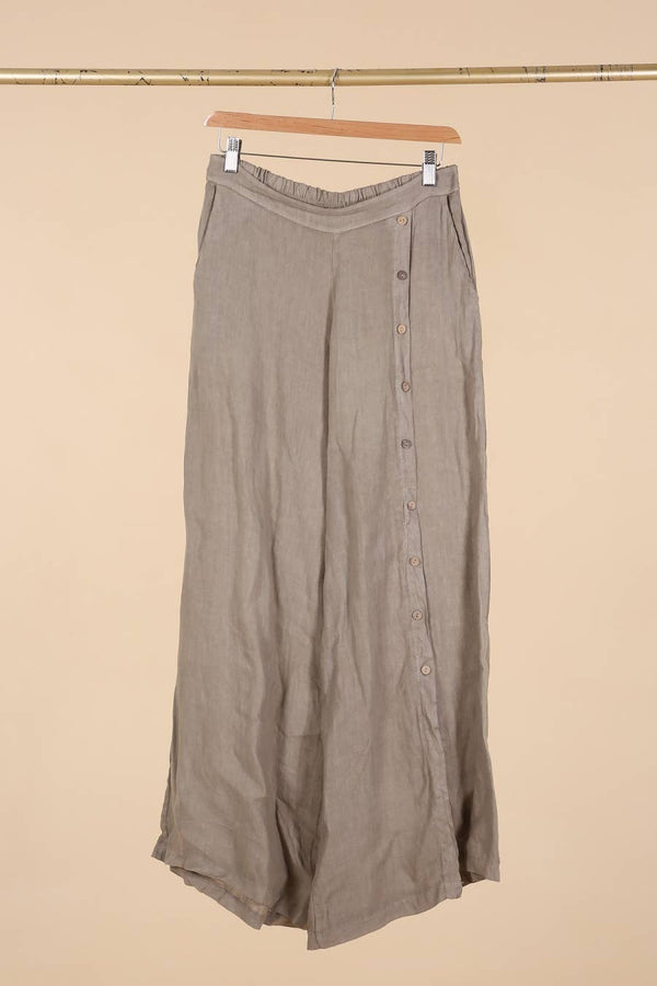 Straight buttoned trousers 9320 100% LINEN: Taupe