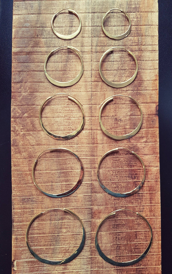 Rustic Gold Hoops / Hammered Flat / Brass Hoops / Ethnic Boho Classic XL Bohemian Chic Gold Gypsy Spiral Hippie Hiphop Festival: 4cm