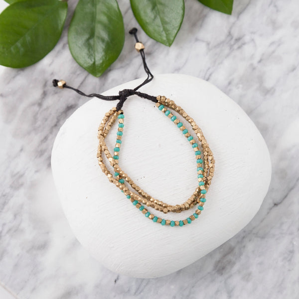 Layered Brass And Beaded Bracelet In A Personalised Gift Box