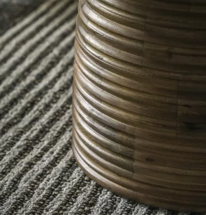 Mango wooden table with distinctive 'Beehive' design base  close up of base