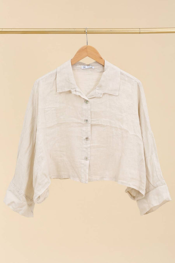 Linen crop shirt 83263 100% linen: Beige