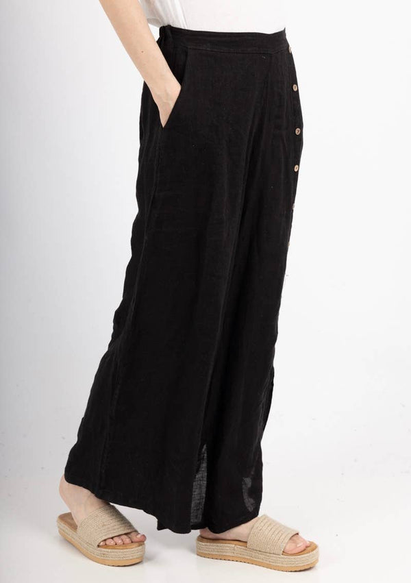 Straight buttoned trousers 9320 100% LINEN: Black