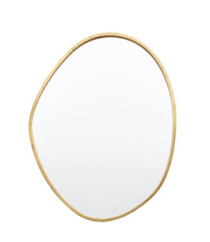 large organic freeform gold edge mirror against white background