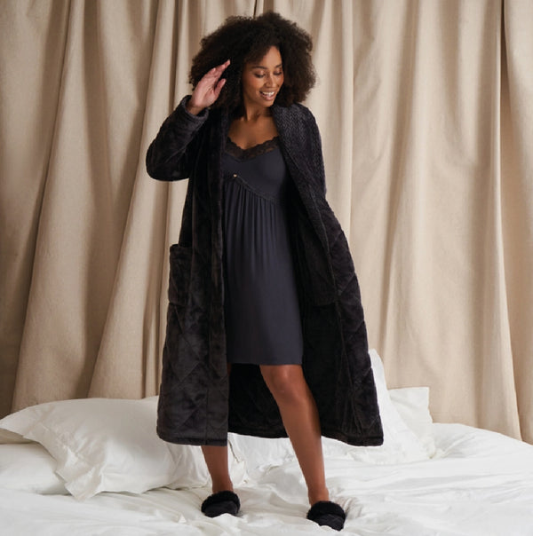 Quilted Velour Robe In Raven