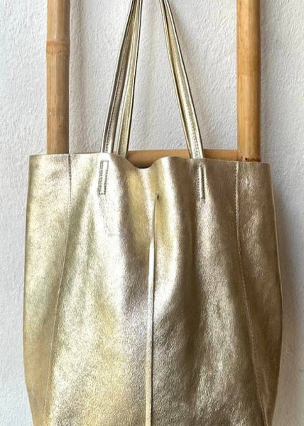 Metallic Gold Leather Tote Bag