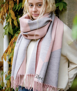 Personalised Cashmere Blend Scarf In Soft Pink And Grey