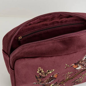 Robin Love Embroidered Velvet Makeup Pouch