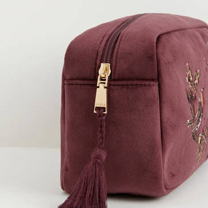 Robin Love Embroidered Velvet Makeup Pouch