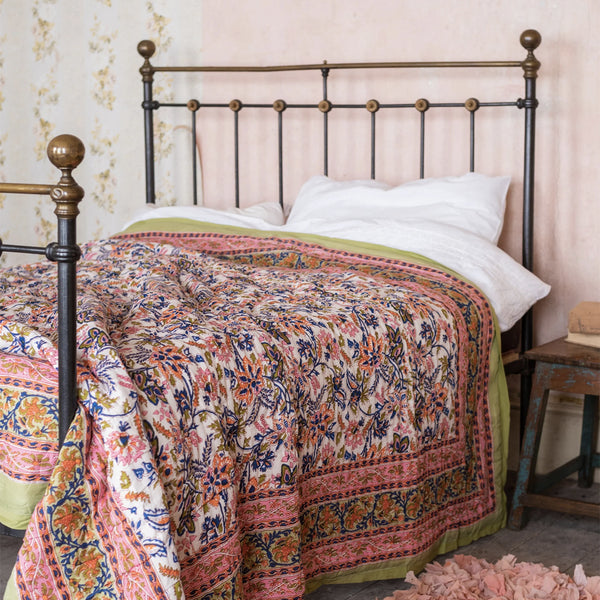 Pistachio Blossom Reversible Floral Quilt
