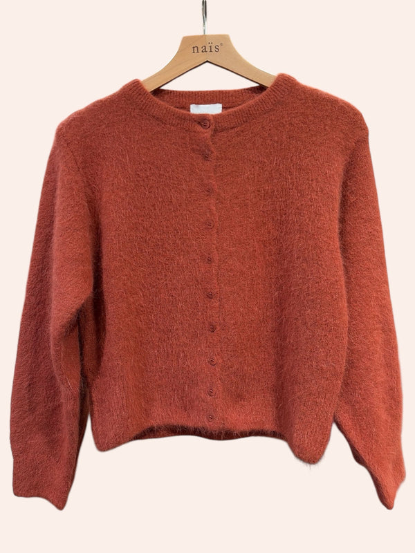 Rust Mohair Blend Knitted Cardigan